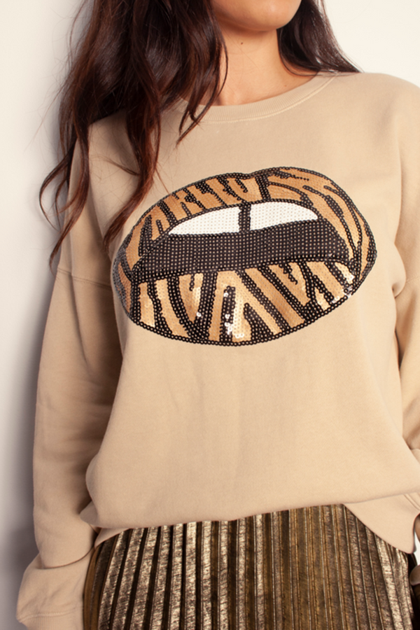 The Others - The Slouchy Sweat - Sandstone with Zebra Sequin Lips