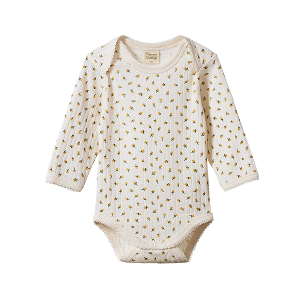 Nature Baby - Long Sleeve Pointelle Body Suit- Tulip Print
