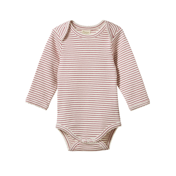 Nature Baby - Long Sleeve Bodysuit - Rhubarb Pinstripe