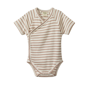Nature Baby - Short Sleeved Kimono Bodysuit - Nougat Sailor Stripe | milk + ginger