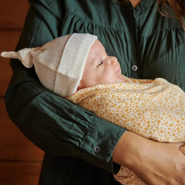 Nature Baby - Cotton Knotted Beanie Pointelle - Natural