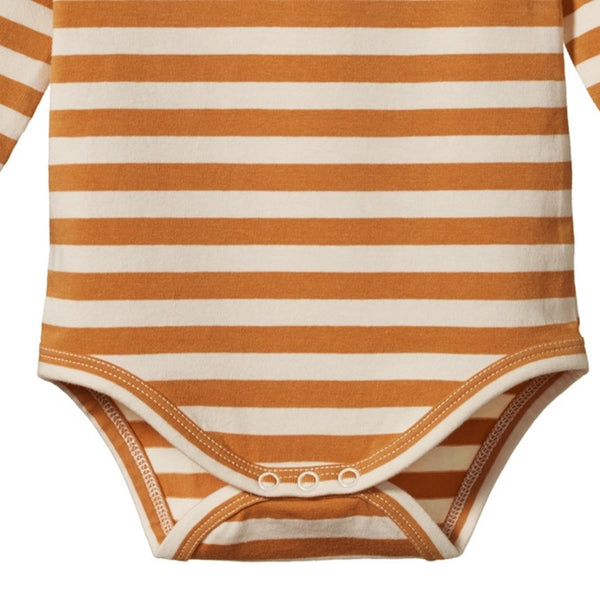 Nature Baby - Stretch Jersey  Long Sleeve Bodysuit - Straw Sea Stripe