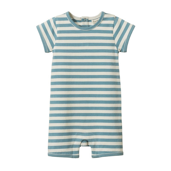 Nature Baby - S/S Quincy Romper - Mineral Sea Stripe
