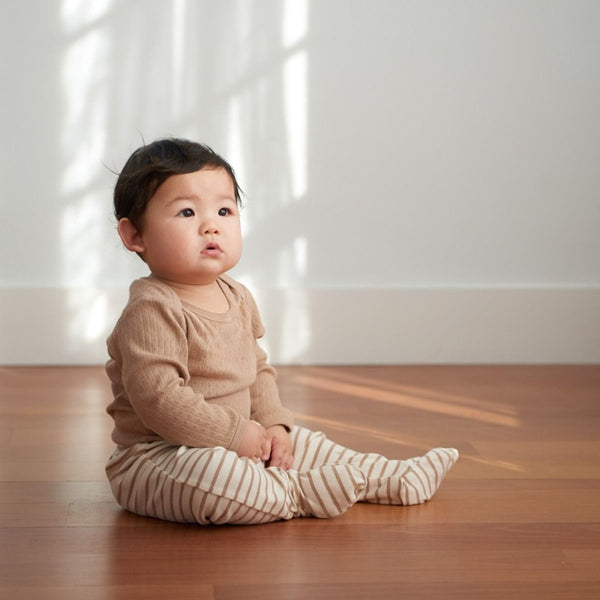 Nature Baby - Cotton Footed Rompers - Nougat Sailor Stripe