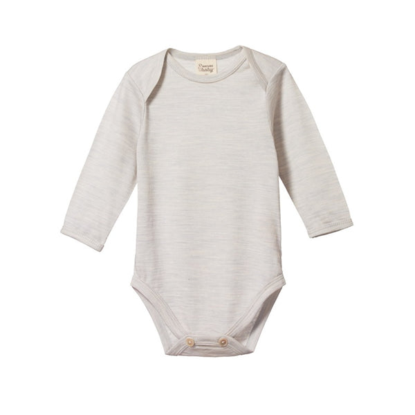 Nature Baby - Long Sleeve Merino Bodysuit - Light Grey Marl
