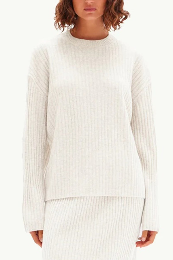 Assembly Label - Wool Cashmere Rib Long Sleeve Top - Cream