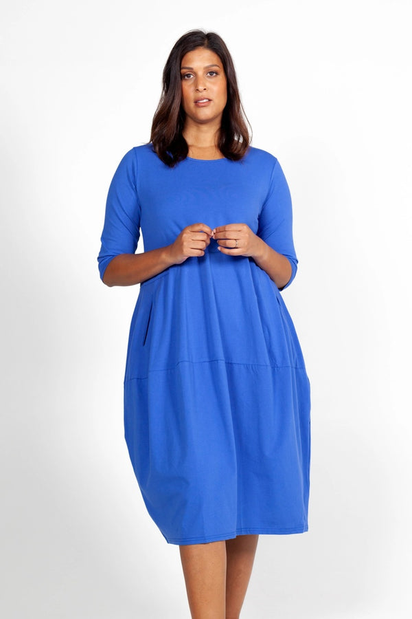 Tirelli - 3/4 Sleeve Diagonal Seam Dress - Cornflower